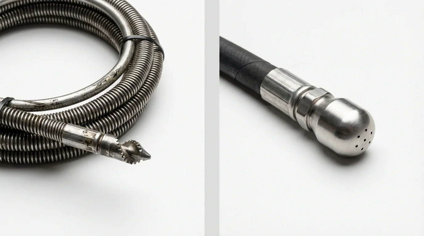 Drain snake cable and hydro jetting nozzle used for drain cleaning in Mount Pocono, PA