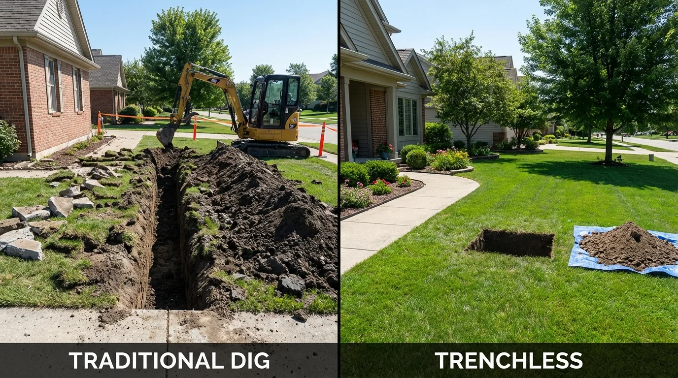 Trenchless sewer repair with minimal yard damage versus traditional excavation in Mount Pocono, PA